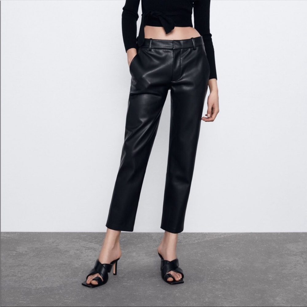Zara Black Faux Leather Chino Fit Pants
